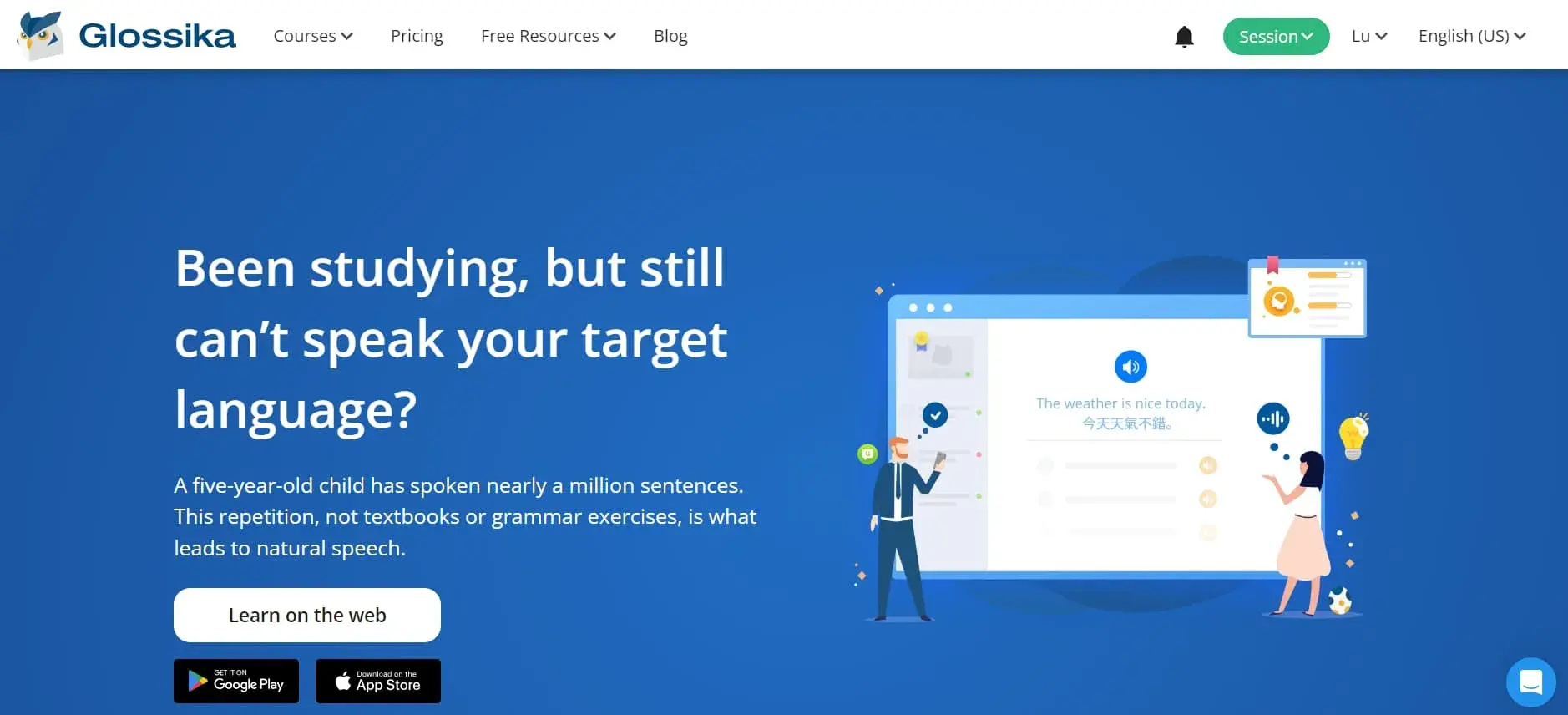 página de inicio de la revisión italiana de Glossika